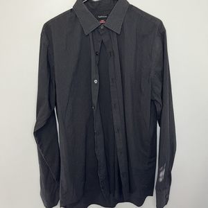 Van Heusen Dress Shirt Men's Size 16-16.5 Large Flex Slim Fit Black Striped VGC